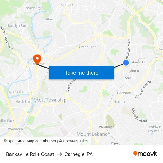 Banksville Rd + Coast to Carnegie, PA map