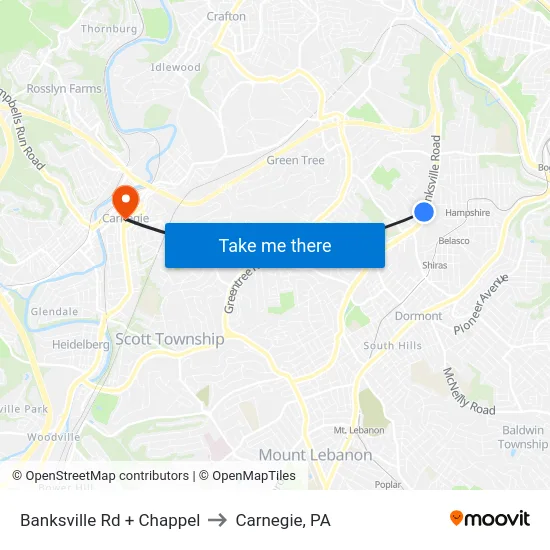 Banksville Rd + Chappel to Carnegie, PA map