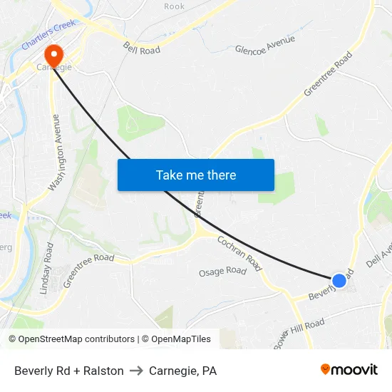 Beverly Rd + Ralston to Carnegie, PA map