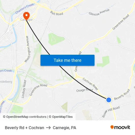 Beverly Rd + Cochran to Carnegie, PA map