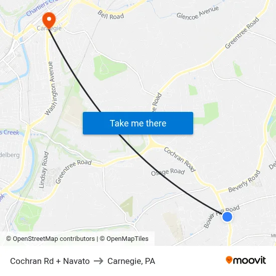 Cochran Rd + Navato to Carnegie, PA map