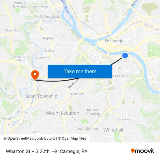 Wharton St + S 20th to Carnegie, PA map