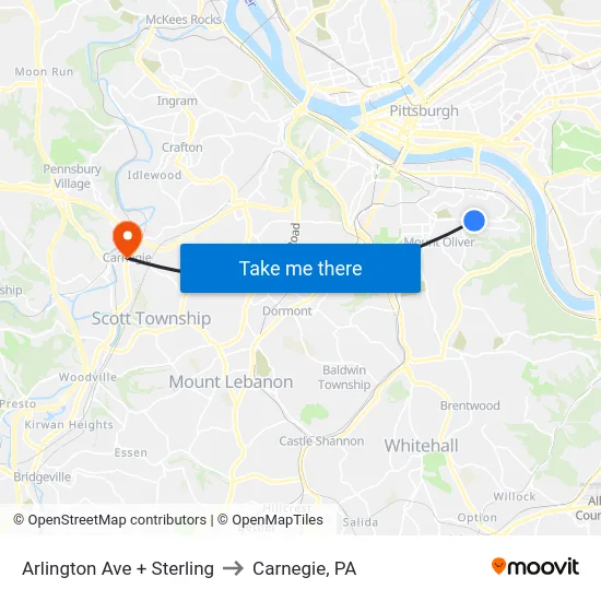Arlington Ave + Sterling to Carnegie, PA map