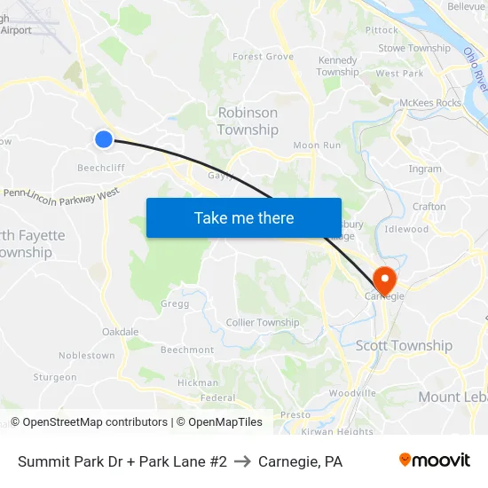 Summit Park Dr + Park Lane #2 to Carnegie, PA map