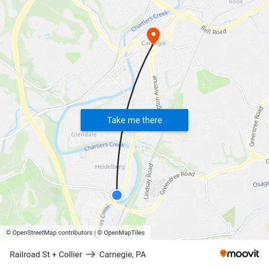 Railroad St + Collier to Carnegie, PA map