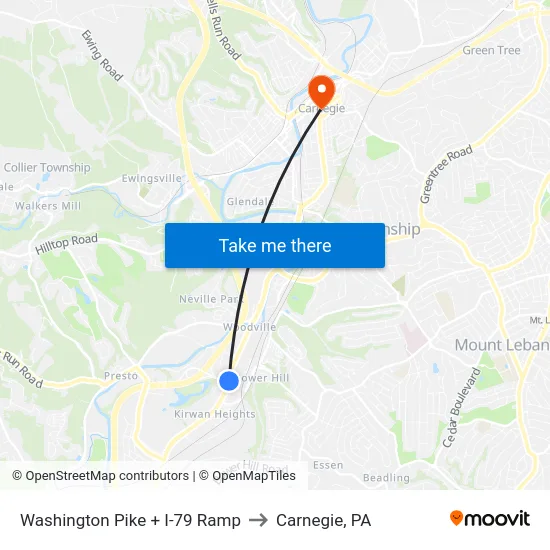 Washington Pike + I-79 Ramp to Carnegie, PA map