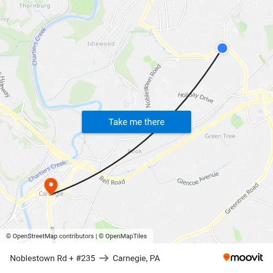 Noblestown Rd + #235 to Carnegie, PA map