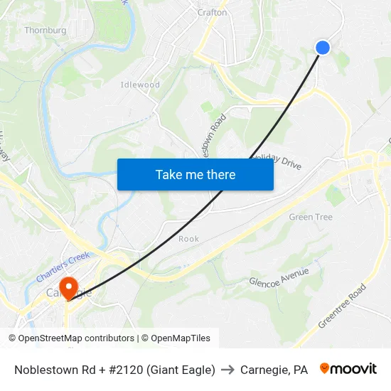 Noblestown Rd + #2120 (Giant Eagle) to Carnegie, PA map