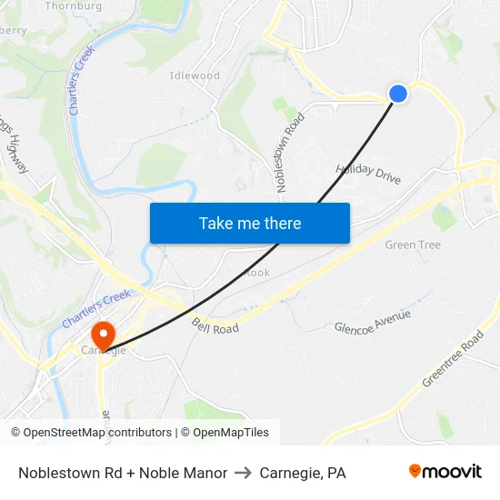 Noblestown Rd + Noble Manor to Carnegie, PA map