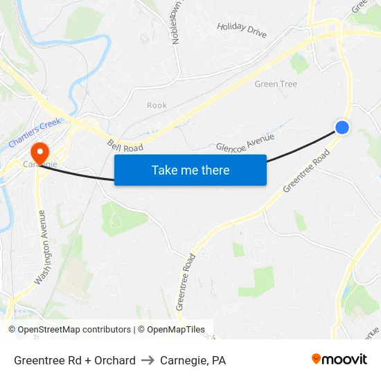 Greentree Rd + Orchard to Carnegie, PA map