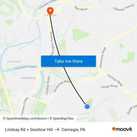 Lindsay Rd + Swallow Hill to Carnegie, PA map
