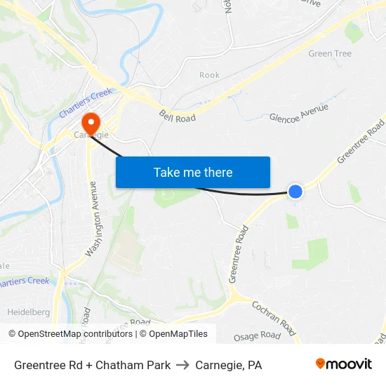 Greentree Rd + Chatham Park to Carnegie, PA map