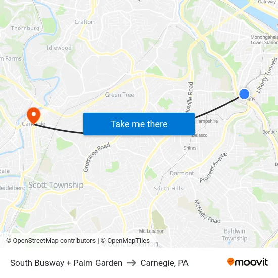 South Busway + Palm Garden to Carnegie, PA map