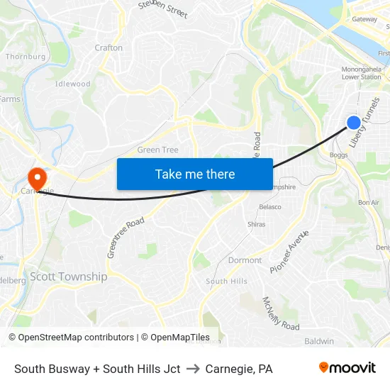 South Busway + South Hills Jct to Carnegie, PA map