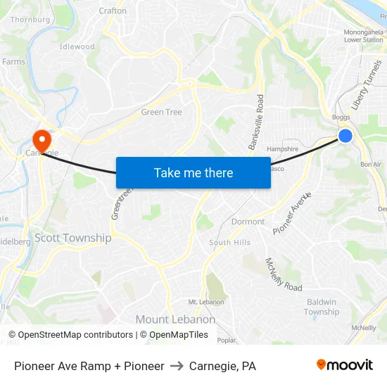 Pioneer Ave Ramp + Pioneer to Carnegie, PA map