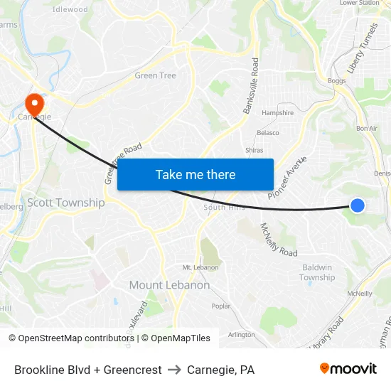 Brookline Blvd + Greencrest to Carnegie, PA map