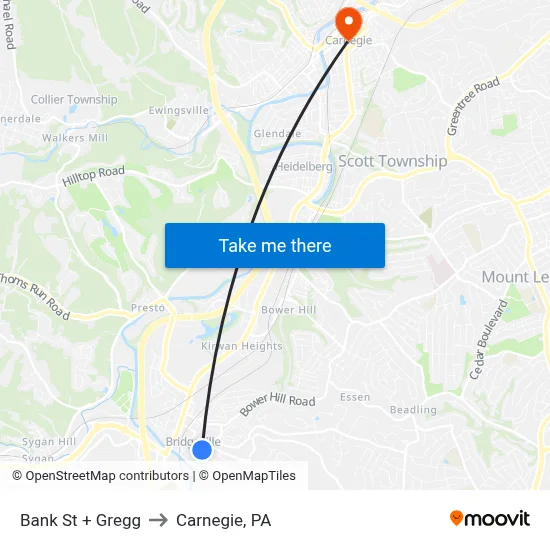 Bank St + Gregg to Carnegie, PA map