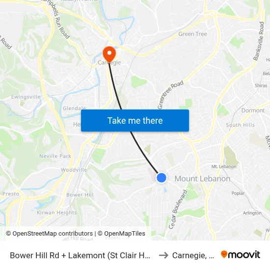 Bower Hill Rd + Lakemont (St Clair Hosp) to Carnegie, PA map