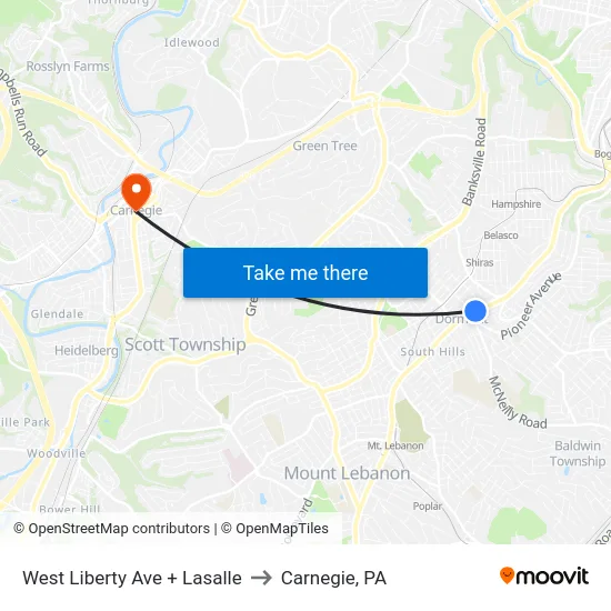 West Liberty Ave + Lasalle to Carnegie, PA map