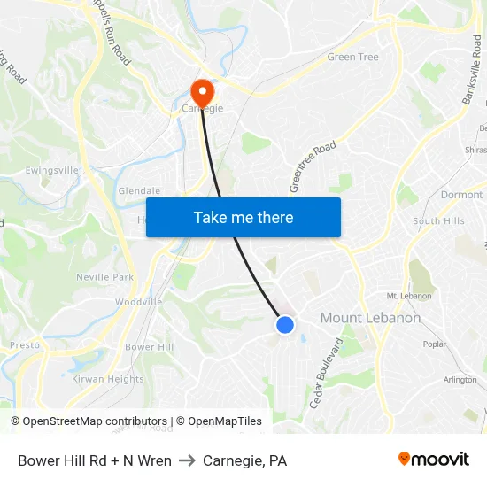 Bower Hill Rd + N Wren to Carnegie, PA map