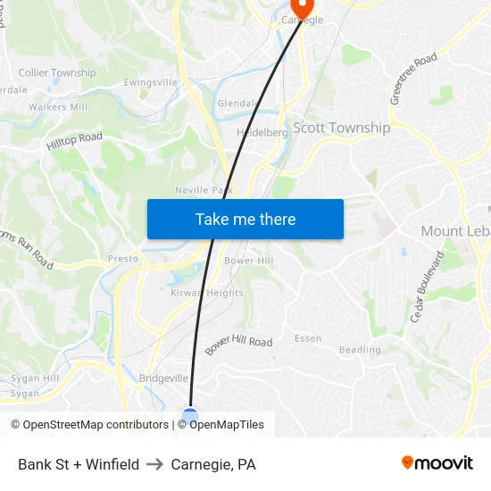 Bank St + Winfield to Carnegie, PA map