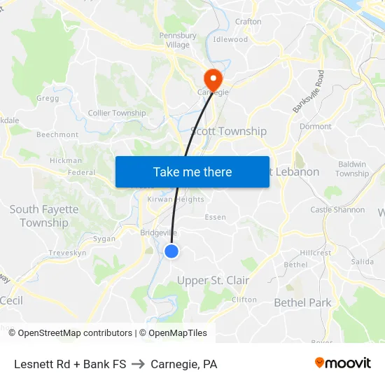 Lesnett Rd + Bank FS to Carnegie, PA map