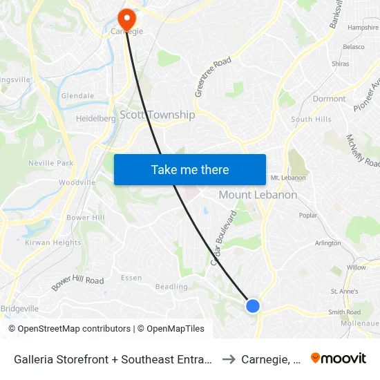 Galleria Storefront + Southeast Entrance to Carnegie, PA map