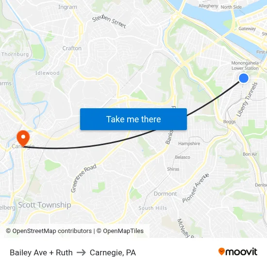 Bailey Ave + Ruth to Carnegie, PA map