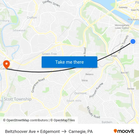 Beltzhoover Ave + Edgemont to Carnegie, PA map