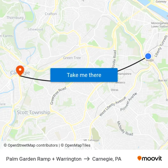 Palm Garden Ramp + Warrington to Carnegie, PA map