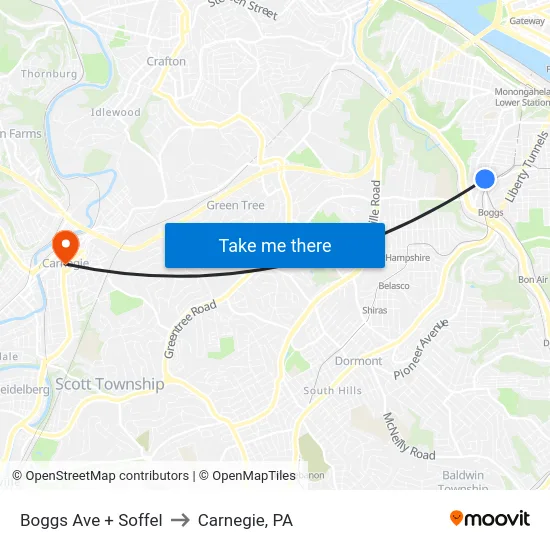 Boggs Ave + Soffel to Carnegie, PA map