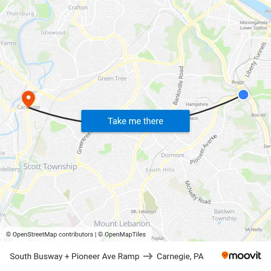 South Busway + Pioneer Ave Ramp to Carnegie, PA map