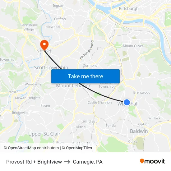 Provost Rd + Brightview to Carnegie, PA map