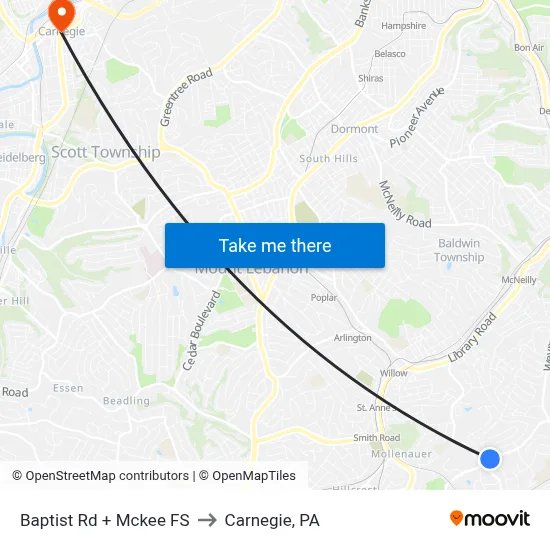Baptist Rd + Mckee FS to Carnegie, PA map