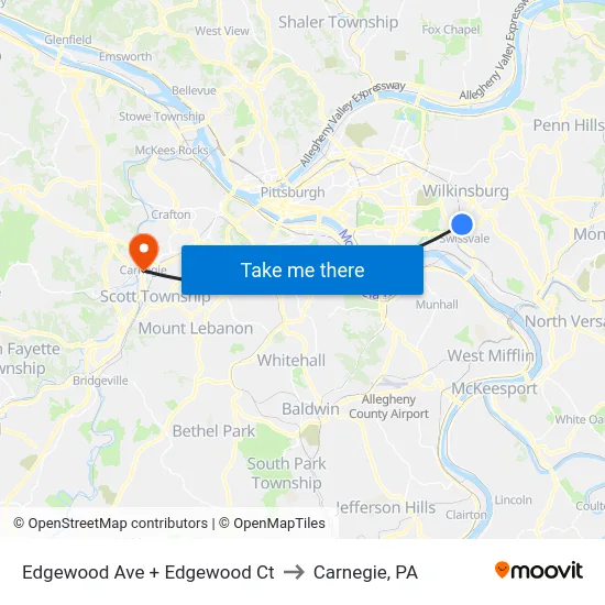Edgewood Ave + Edgewood Ct to Carnegie, PA map