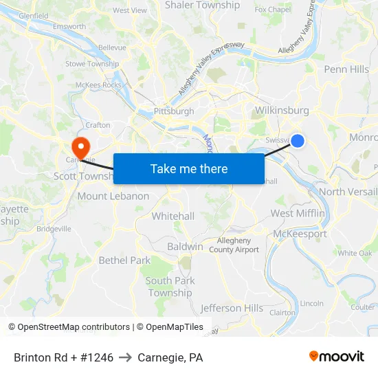 Brinton Rd + #1246 to Carnegie, PA map