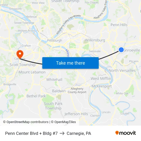 Penn Center Blvd + Bldg #7 to Carnegie, PA map