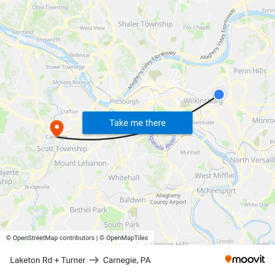 Laketon Rd + Turner to Carnegie, PA map