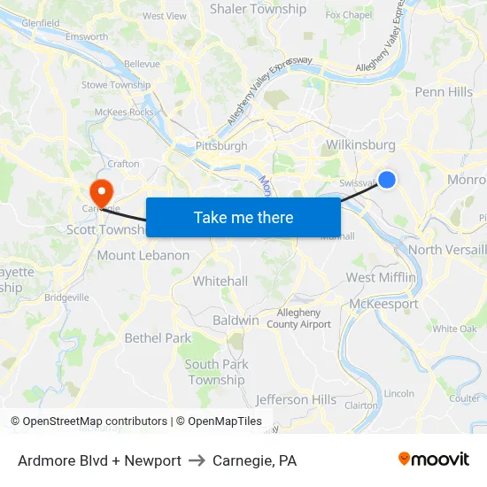 Ardmore Blvd + Newport to Carnegie, PA map