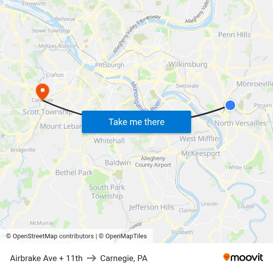 Airbrake Ave + 11th to Carnegie, PA map