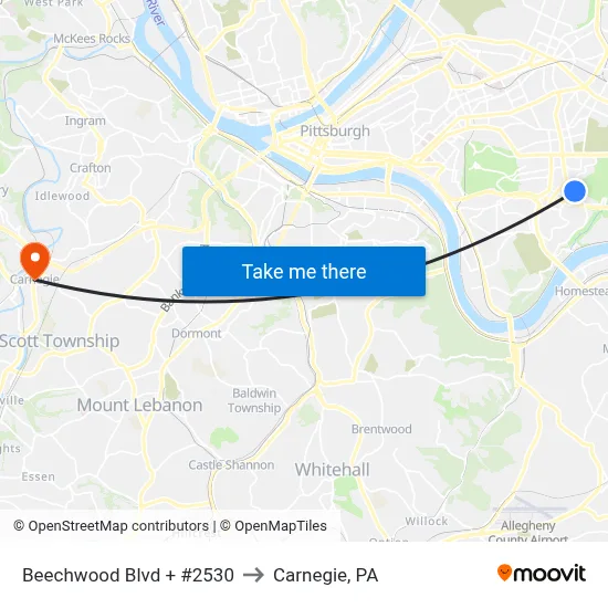 Beechwood Blvd + #2530 to Carnegie, PA map