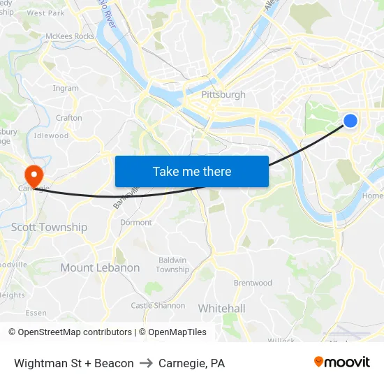 Wightman St + Beacon to Carnegie, PA map