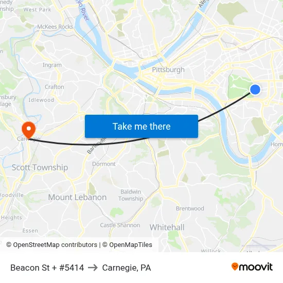 Beacon St + #5414 to Carnegie, PA map