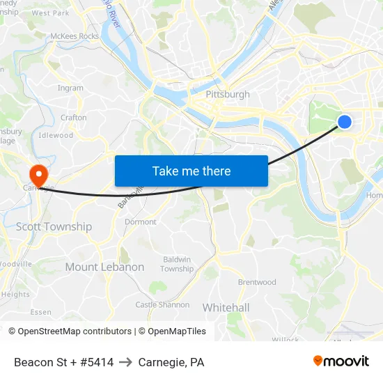 Beacon St + #5414 to Carnegie, PA map