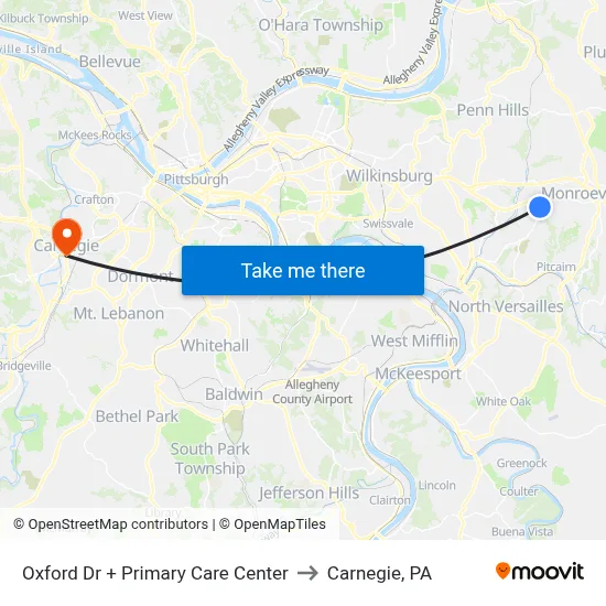 Oxford Dr + Primary Care Center to Carnegie, PA map