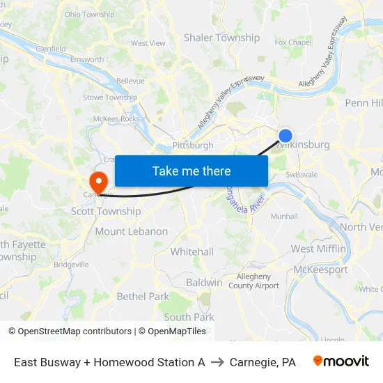 East Busway + Homewood Station A to Carnegie, PA map