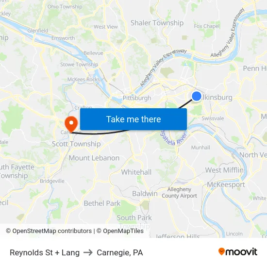 Reynolds St + Lang to Carnegie, PA map