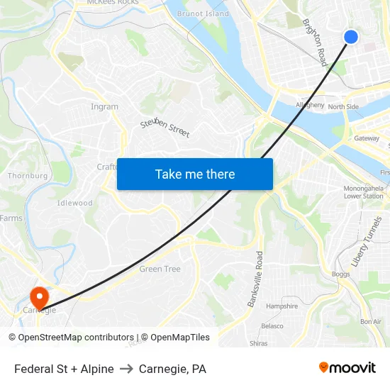 Federal St + Alpine to Carnegie, PA map