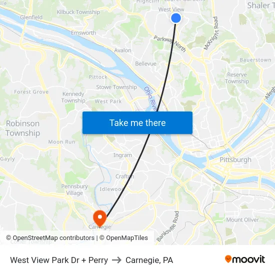 West View Park Dr + Perry to Carnegie, PA map
