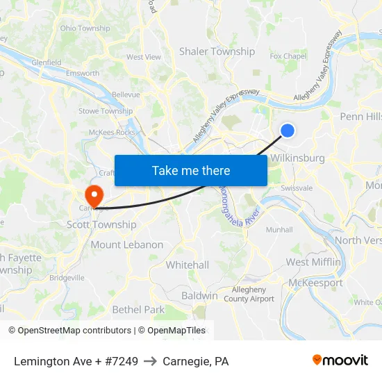 Lemington Ave + #7249 to Carnegie, PA map